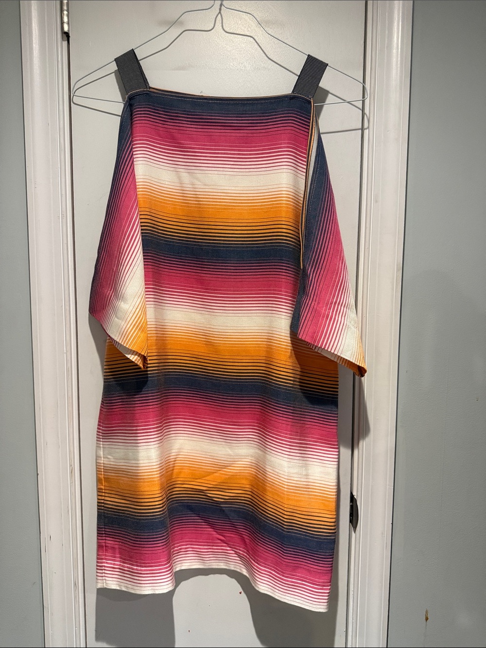 Trina Turk Pink, Orange, Navy & White Striped Shift Dress